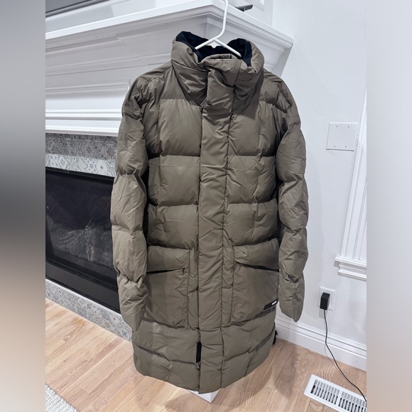 RAINS Block Puffer Full-Length Coat-WOOD - Picture 3 of 5